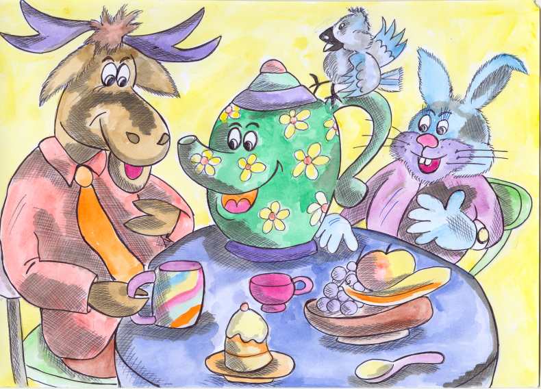 Рисунок пьем чай. Чаепитие рисунок. Чаепитие для детей. Сказочное чаепитие. Сюжетное рисование.