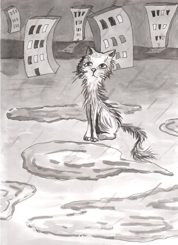 Беспородная ты сидишь голодная. Рисунок на тему бездомные животные. Кошка под дождем. Иллюстрации уличных котов. Кот на улице рисунок.