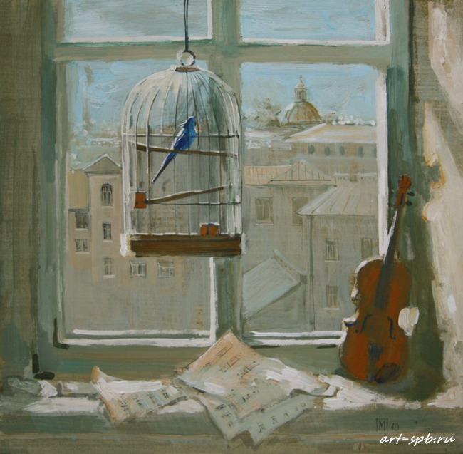 Скрипка на окне. Картины Марии Павловой Санкт-Петербург.