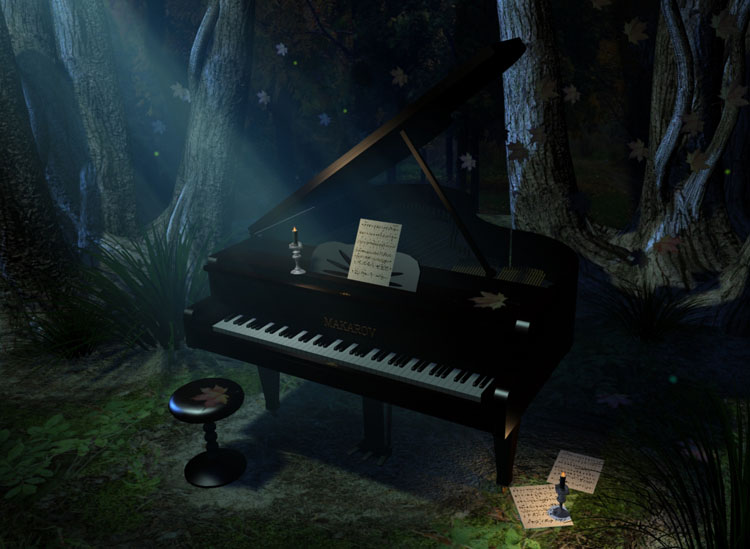 Мелодия лунная соната. Фортепиано в лесу. Пианино в лесу. Пианино фэнтези. Пианист в лесу.