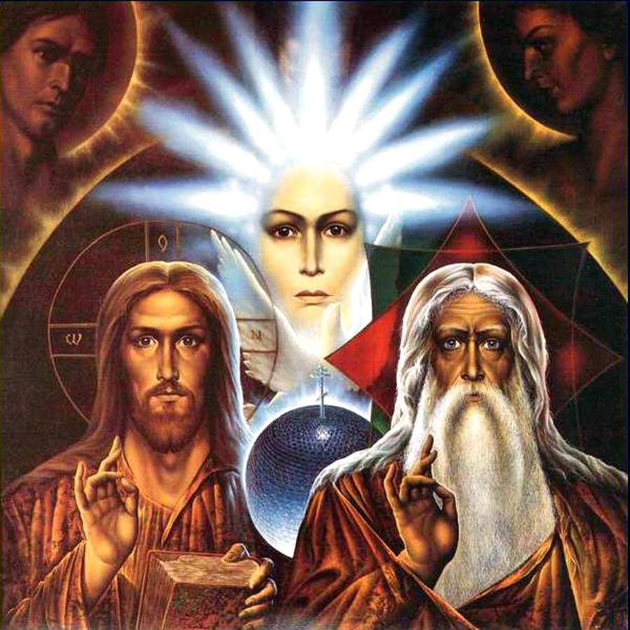 Святая троица отец сын и святой. Новозаветная Троица икона. Иисус Христос картины Рекуненко.