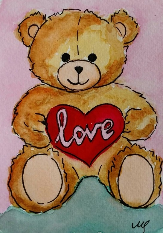 Мишки с сердечком в руках рисунок
