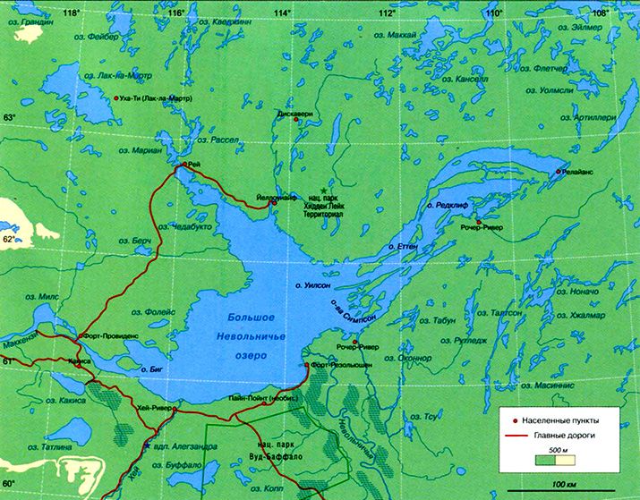 В какой части россии находятся озера. Большое Невольничье озеро на карте. Большое Невольничье большое Медвежье озеро на карте. Большое Невольничье озеро на контурной карте. Большое Медвежье озеро на карте Северной Америки.