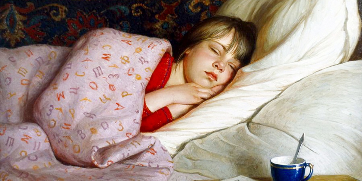 Дочь притворилась спящей. Картина сон.