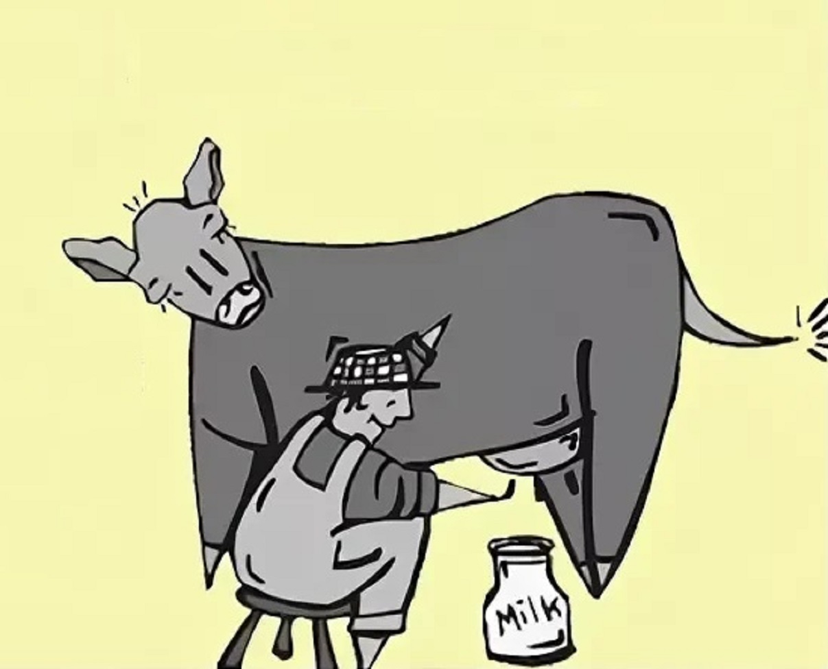 Можно немного попроще. Чтобы корова меньше ела. Молоко прикол. Корову бы ей а лучше. Чтобы корова давала больше молока и меньше ела.