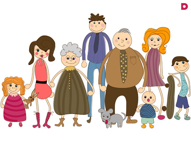 Песня дедушка бабушка мама папа я. Семья иллюстрация. Семья мультяшная. Большая семья мультяшные.