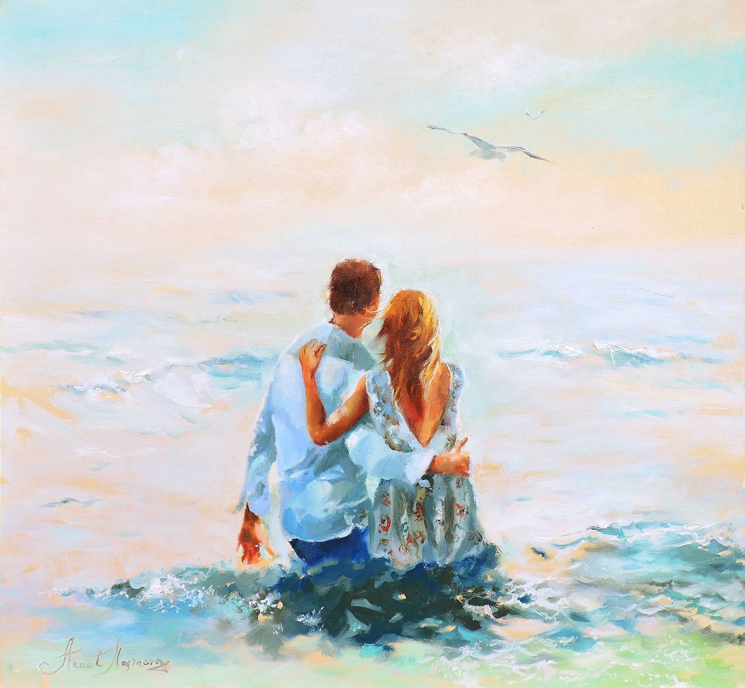 Картину надо. Логинова Аннет пара море. Влюбленные на море живопись. Картина счастье. Картина двое.