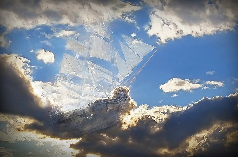 Даже облаком плыть по небу. Корабль в облаках. Небесный корабль. Небесный парусник. Корабль в небе.