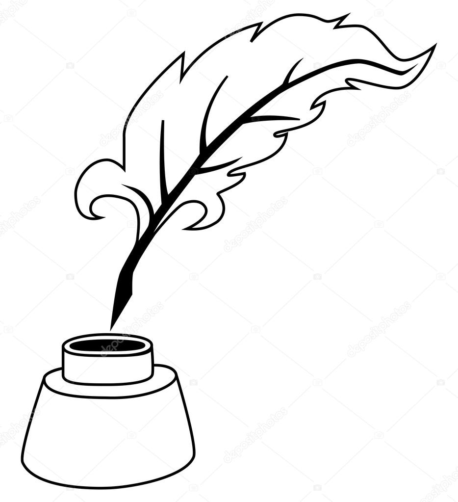 Чернильница с пером рисунок карандашом