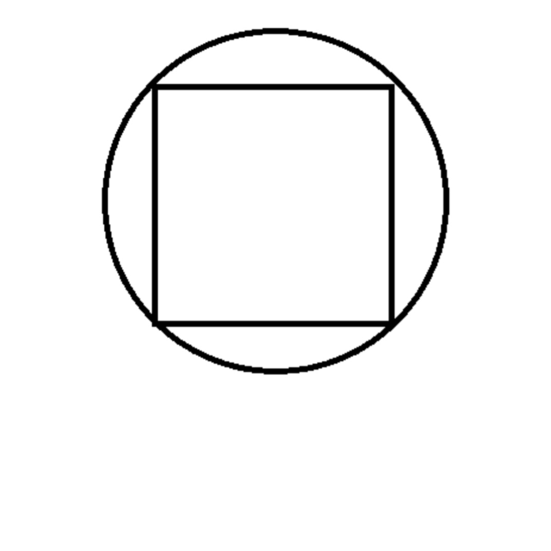 Центр круга в квадрате. Квадрат вписанный в окружность вписанную в квадрат. Круг в квадрате. Круг внутри квадрата. Правильный квадрат вписанный в окружность.