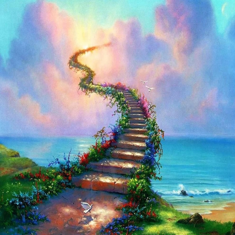 Лестница в небо двар. Лестница в небо Джим Уоррен. Картины море Джим Уоррен. Картина лестница в небеса Джим Уоррен. Джим Уоррен водопад.