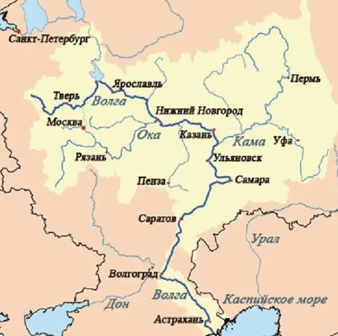 В каком городе большая река. Река Волга на карте России Исток и Устье. Волга на карте России от истока к устью на карте. Волга река на карте от истока. Бассейн реки Ока.