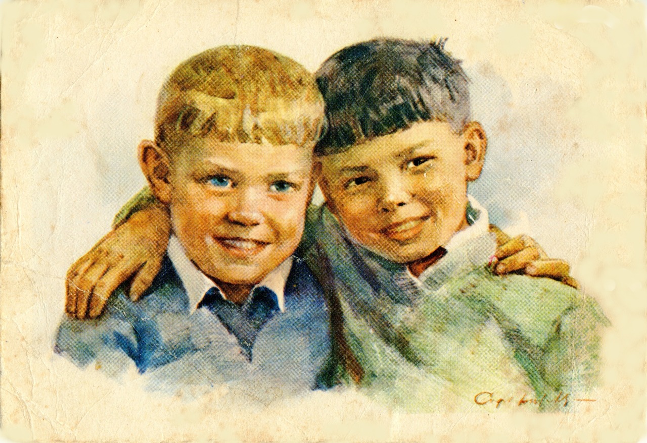 Друга история б. Советские иллюстрации. Картина два мальчика. Картина два друга. Советские портреты детей.