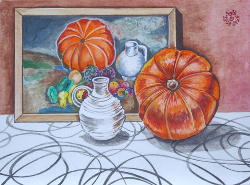 Тыква и белый кувшин