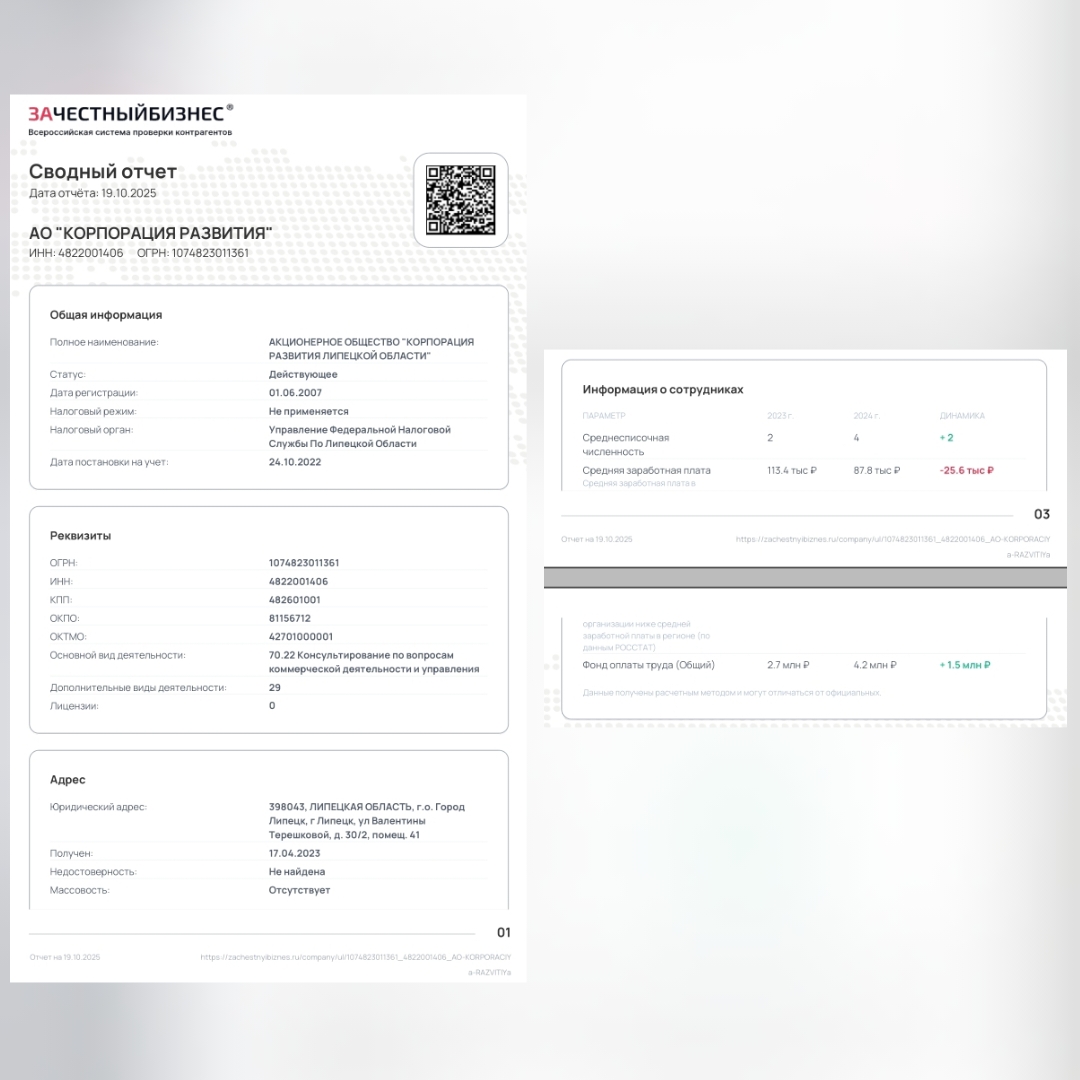 Нарушения ФЗ в АО Корпорация развития в Липецке, 1