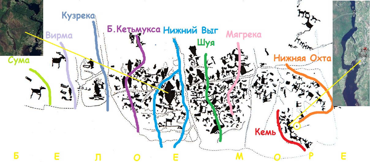 Беломорские петроглифы. Это карта района рек
