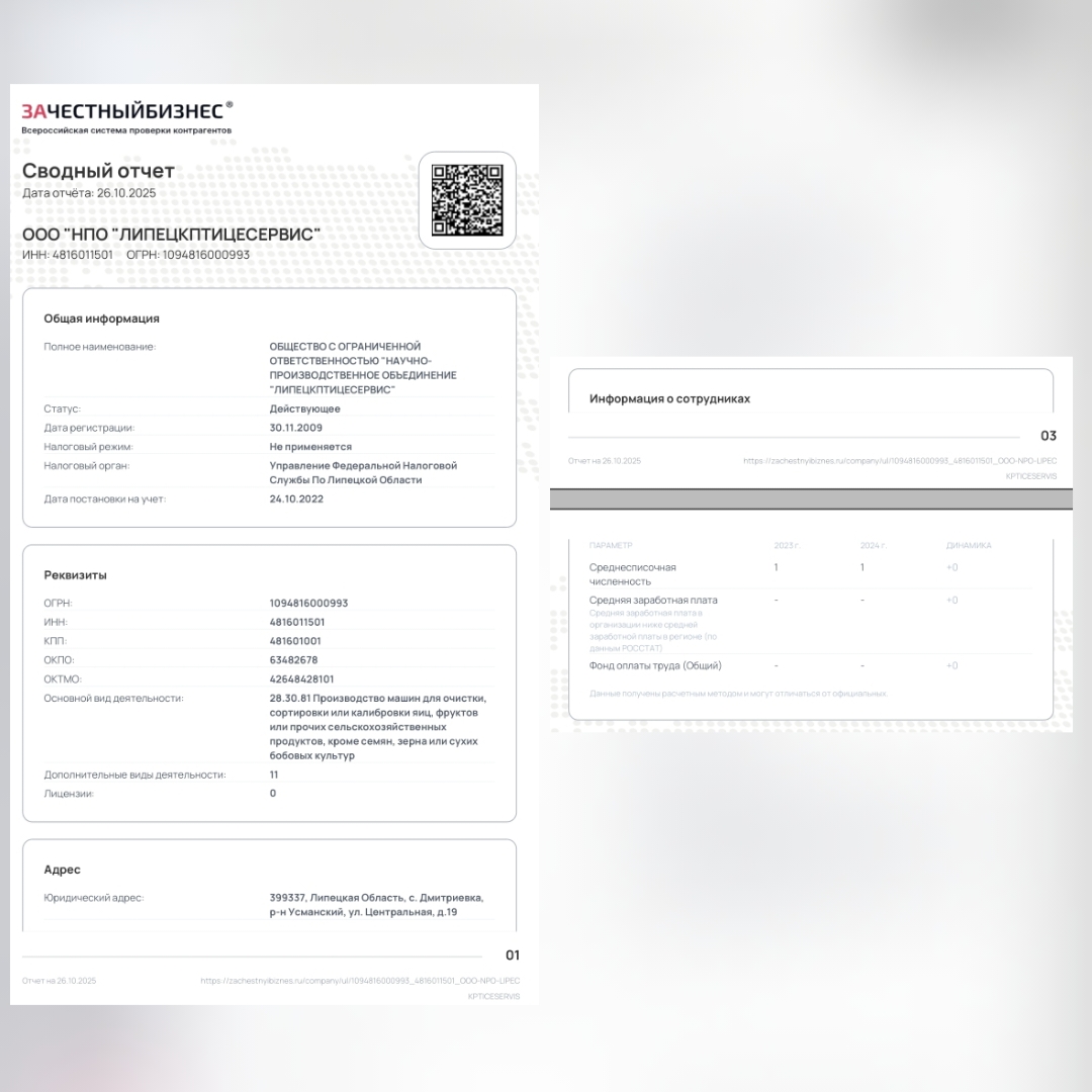 Нарушения ФЗ в ООО Липецкптицесервис, Ч. 1