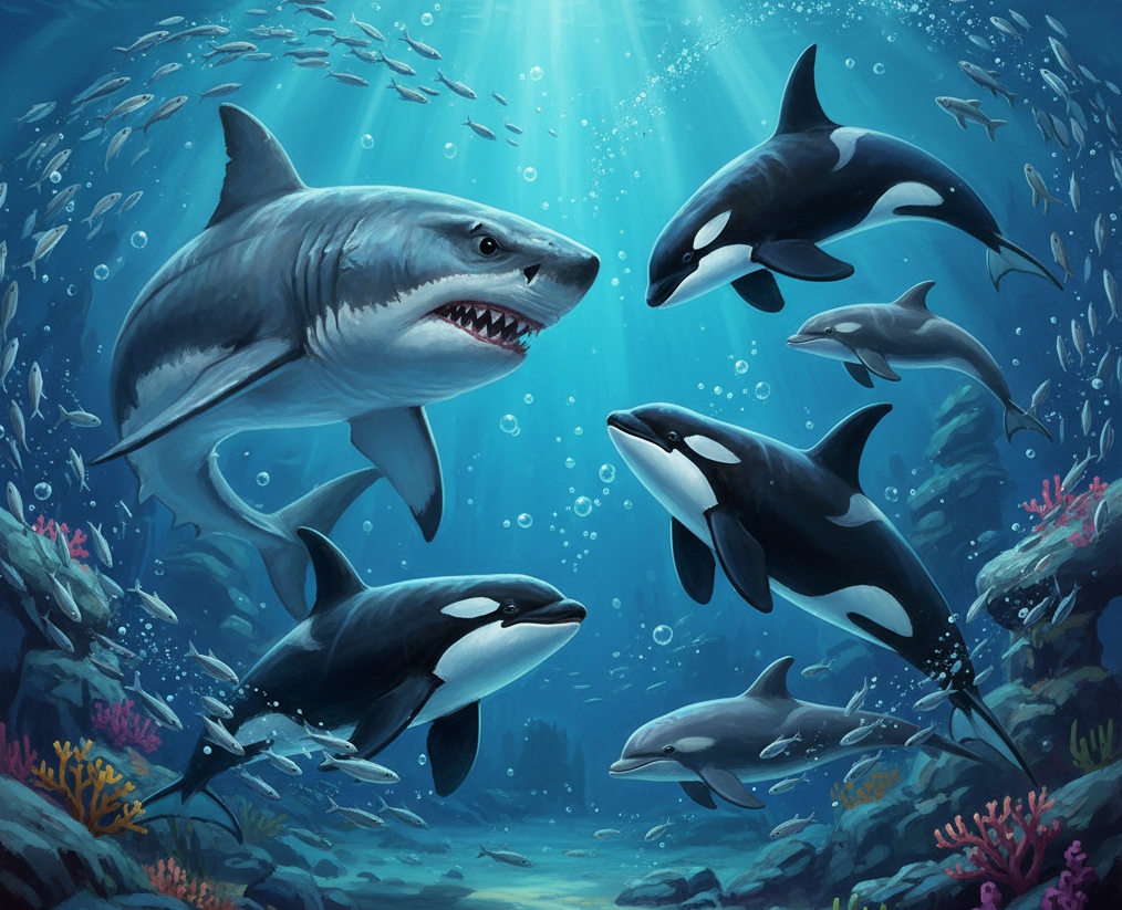 Акулы и дельфины...