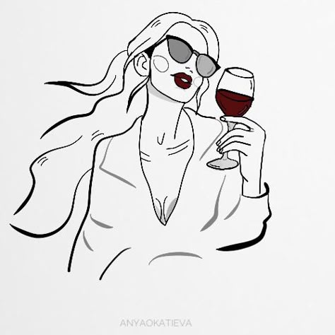 Одна пью вино