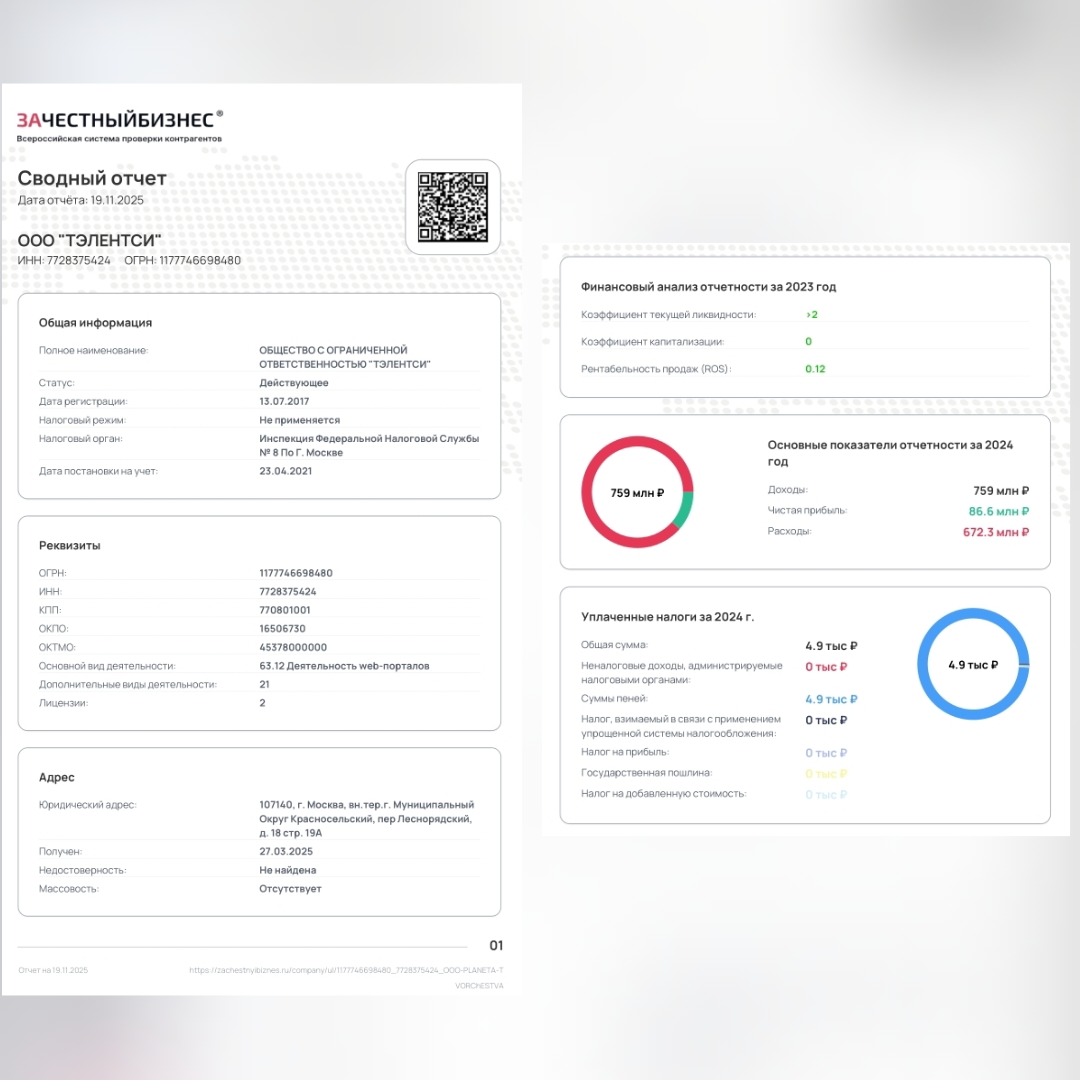 Неуплата налогов ООО Тэлентси