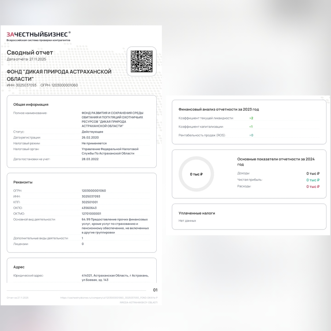 Нарушения НК Фонд Дикая природа Астрах-й области