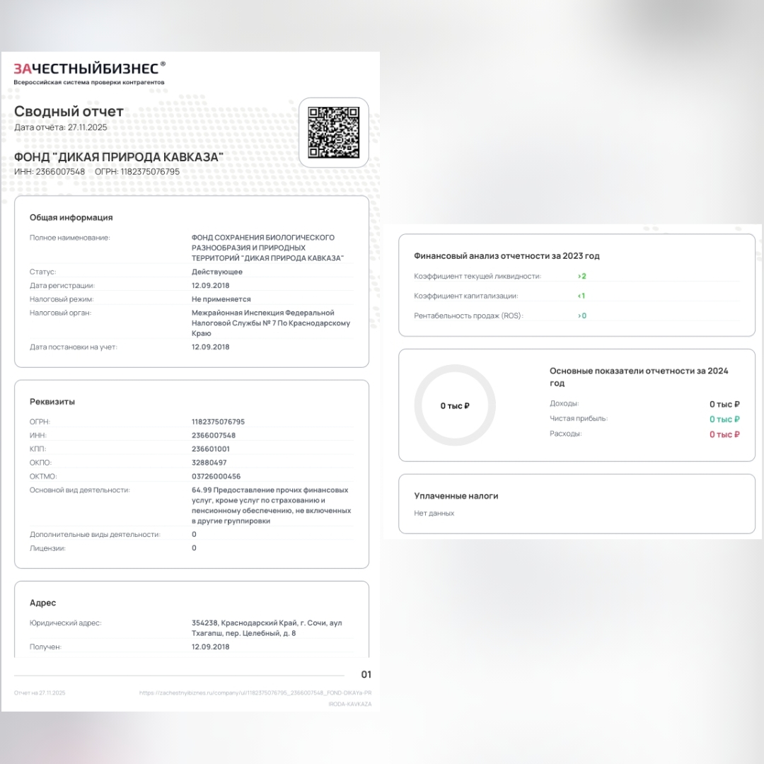 Нарушения НК Фонд Дикая природа Кавказа